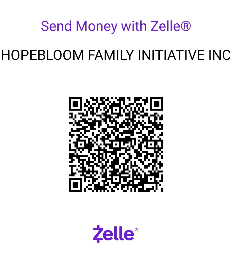Zelle QR code to send money to HopeBloom Family Initiative Inc.